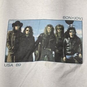 VTG Bon Jovi USA '89 The Brotherhood Band T-Shirt Mens L White Great Southern Co